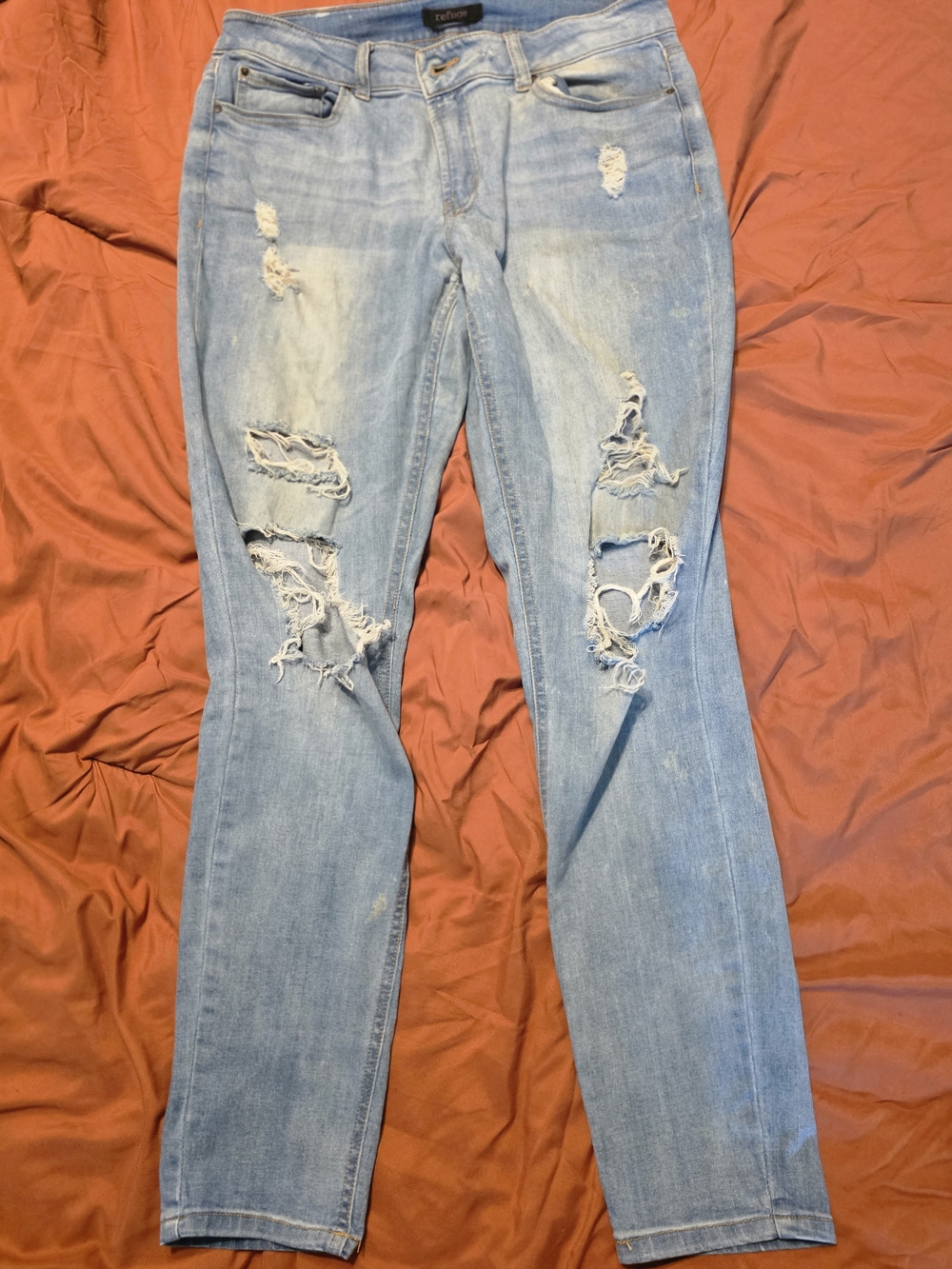 Refuge‎ Womens Light Wash Distressed Ripped Skinny Jeans Size 12 Denim